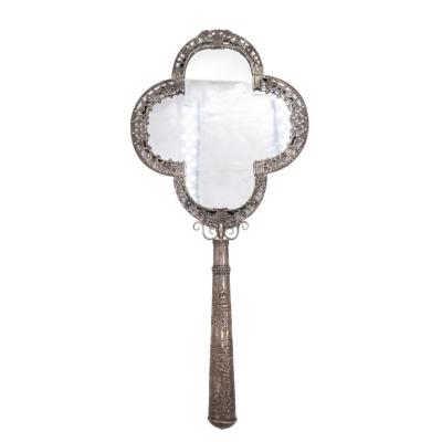 French Victorian Silver Plate Hand Mirror