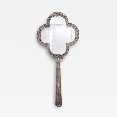 French Victorian Silver Plate Hand Mirror