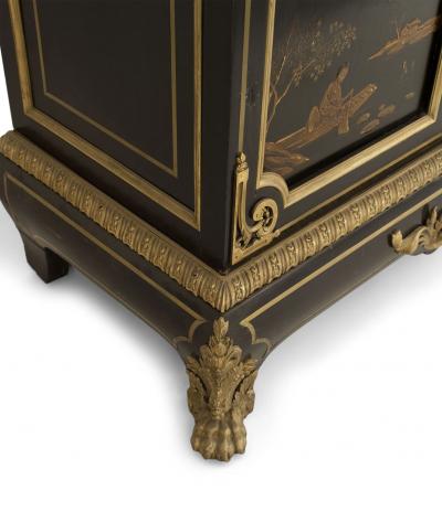 French Victorian Style Black Lacquered Chinoiserie Armoire