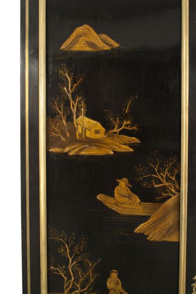 French Victorian Style Black Lacquered Chinoiserie Armoire