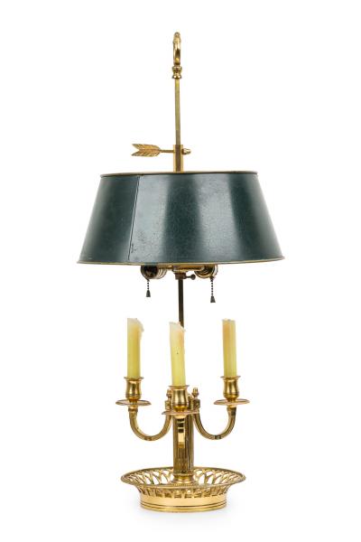 French Victorian Style Brass Bouilotte Table Lamp with Dark Green Metal Shade