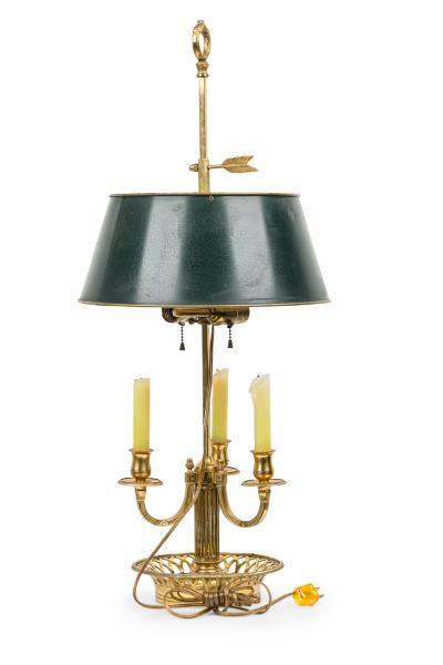 French Victorian Style Brass Bouilotte Table Lamp with Dark Green Metal Shade