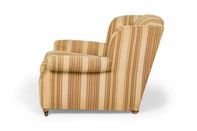 French Victorian Style Gold and Beige Striped Upholstered Armchair with Custom F