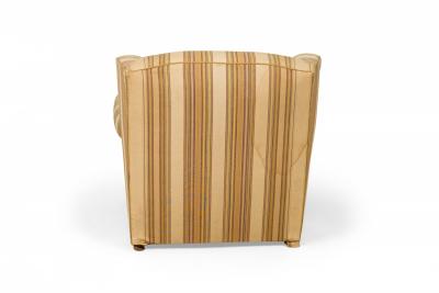 French Victorian Style Gold and Beige Striped Upholstered Armchair with Custom F