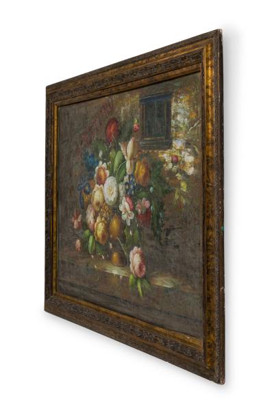 French Victorian Style Oil on Canvas Painting Titled Still Life 2 