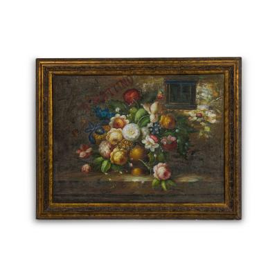 French Victorian Style Oil on Canvas Painting Titled Still Life 2 