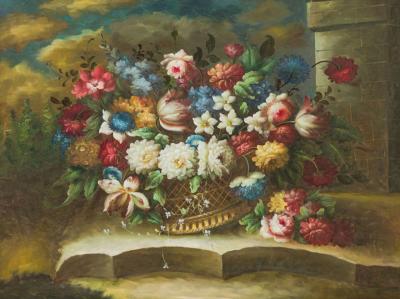 French Victorian Style Oil on Canvas Painting Titled Still Life 3 