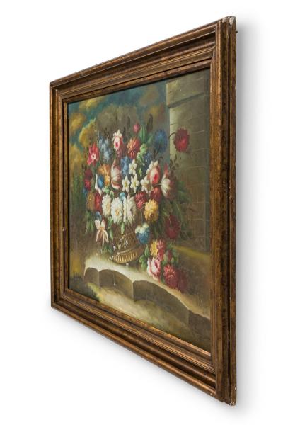 French Victorian Style Oil on Canvas Painting Titled Still Life 3 