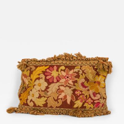 French Victorian Style Rectangular Pink and Green Floral Tapestry Throw Pillow