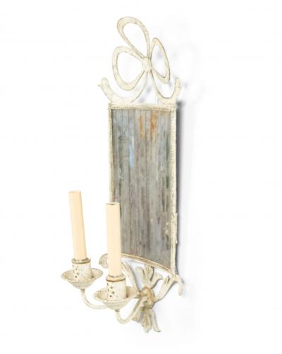 French Victorian Style Tole and Mirror Bow Knot Wall Sconces