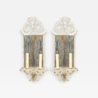 French Victorian Style Tole and Mirror Bow Knot Wall Sconces