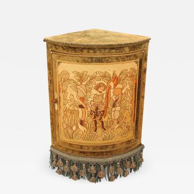 French Victorian Style Upholstered Corner Commode Cabinet