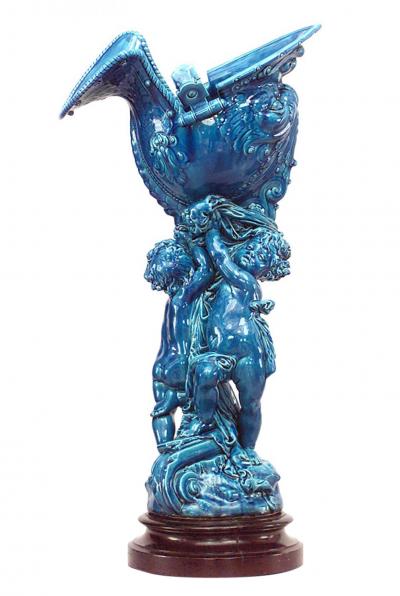 French Victorian Turquoise Sevres Porcelain Cupid Centerpiece