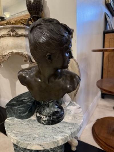 French Victorian bronze bust of a young girl with her head turned A Boucher 