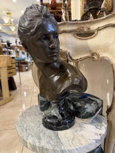 French Victorian bronze bust of a young girl with her head turned A Boucher 