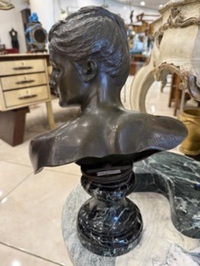French Victorian bronze bust of a young girl with her head turned A Boucher 