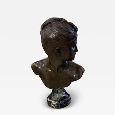 French Victorian bronze bust of a young girl with her head turned A Boucher 