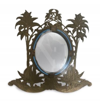 French Victorian bronze dressing table mirror with palm tree design