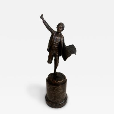 French Victorian bronze of a boy selling newspapers on a marble plinth