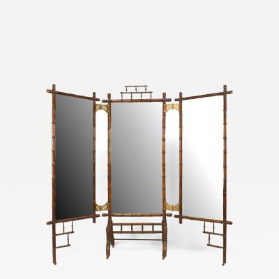 French Victorian faux bamboo 3 fold cheval mirror