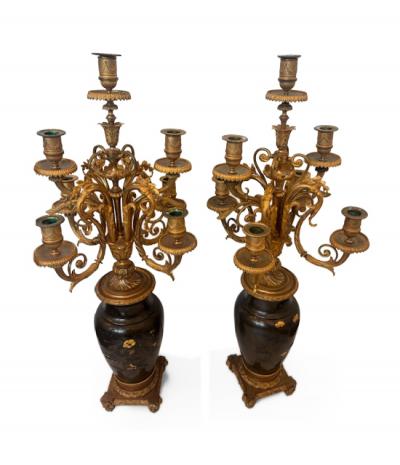 French Victorian gilt candellabra with Japanese bronze vase