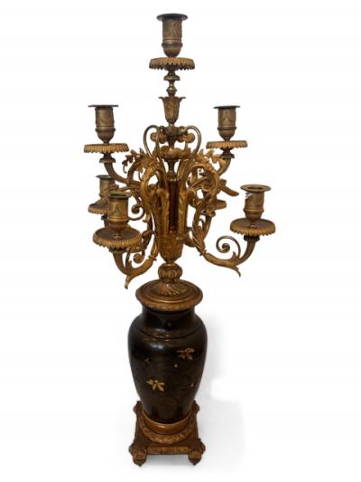 French Victorian gilt candellabra with Japanese bronze vase