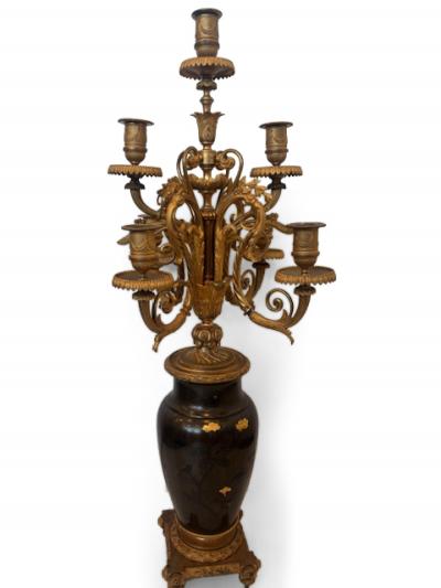 French Victorian gilt candellabra with Japanese bronze vase