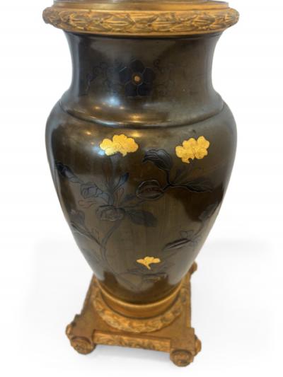 French Victorian gilt candellabra with Japanese bronze vase