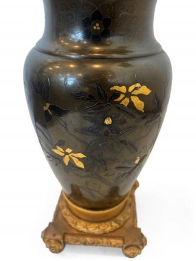 French Victorian gilt candellabra with Japanese bronze vase
