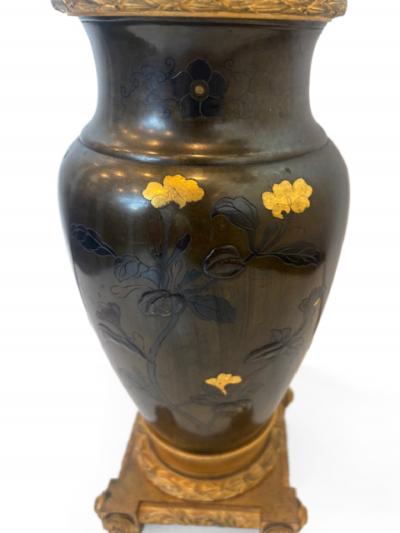 French Victorian gilt candellabra with Japanese bronze vase