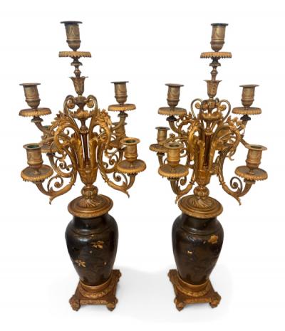 French Victorian gilt candellabra with Japanese bronze vase