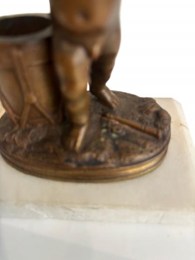 French Victorian small bronze cupid standing next to a drum