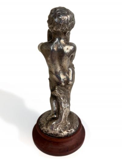 French Victorian small silver plate bronze cupid hold urn by L KLEY