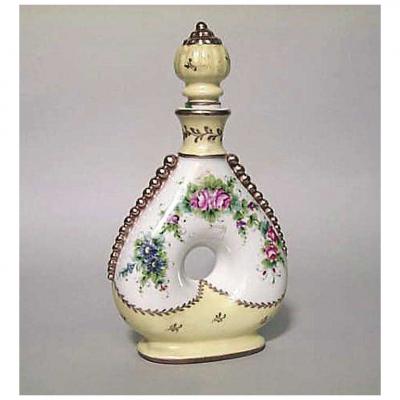 French Victorian style white and yellow porcelain shaped perfume bottles