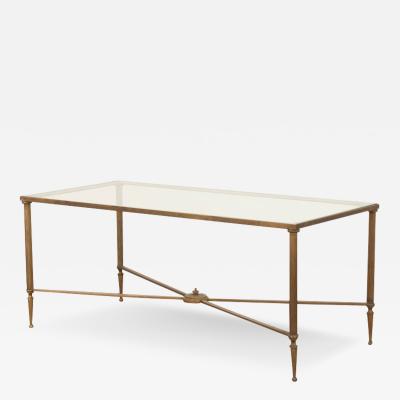 French Vintage Brass Glass Coffee Table