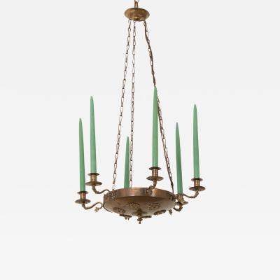 French Vintage Brass Uplight Chandelier