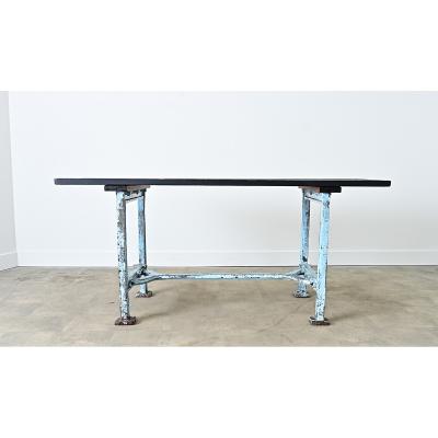 French Vintage Cast Iron Wood Top Work Table