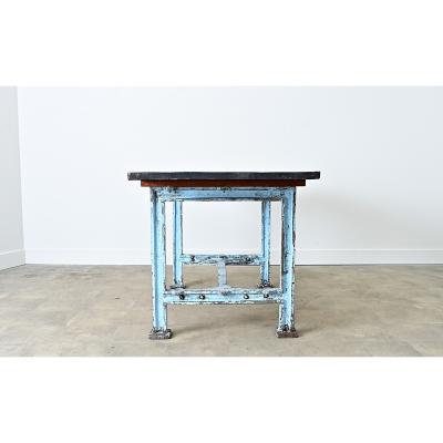 French Vintage Cast Iron Wood Top Work Table