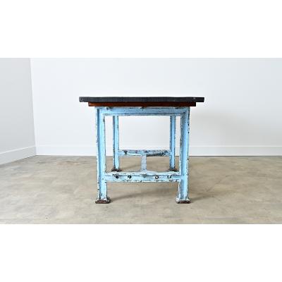 French Vintage Cast Iron Wood Top Work Table