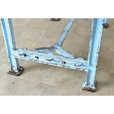 French Vintage Cast Iron Wood Top Work Table