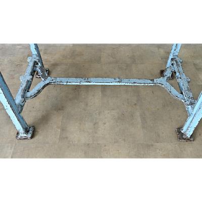 French Vintage Cast Iron Wood Top Work Table