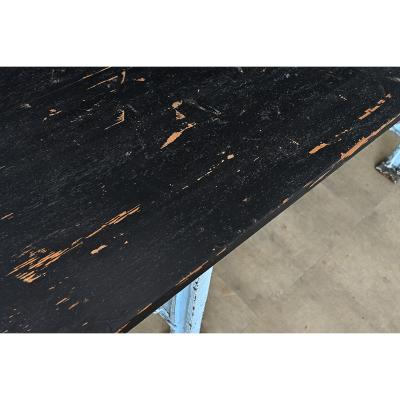 French Vintage Cast Iron Wood Top Work Table