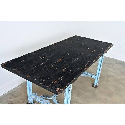 French Vintage Cast Iron Wood Top Work Table