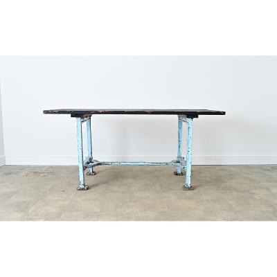 French Vintage Cast Iron Wood Top Work Table