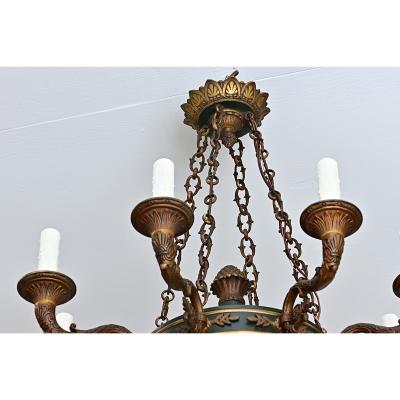 French Vintage Empire Style Gilt Bronze Tole Flush mount