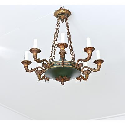 French Vintage Empire Style Gilt Bronze Tole Flush mount