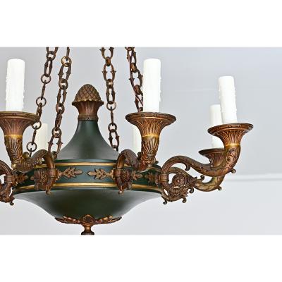 French Vintage Empire Style Gilt Bronze Tole Flush mount