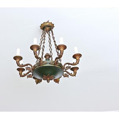 French Vintage Empire Style Gilt Bronze Tole Flush mount