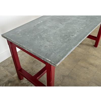 French Vintage Farm Table with Zinc Top