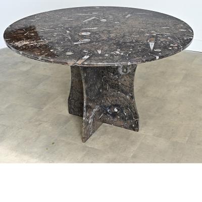 French Vintage Fossil Marble Dining Center Table